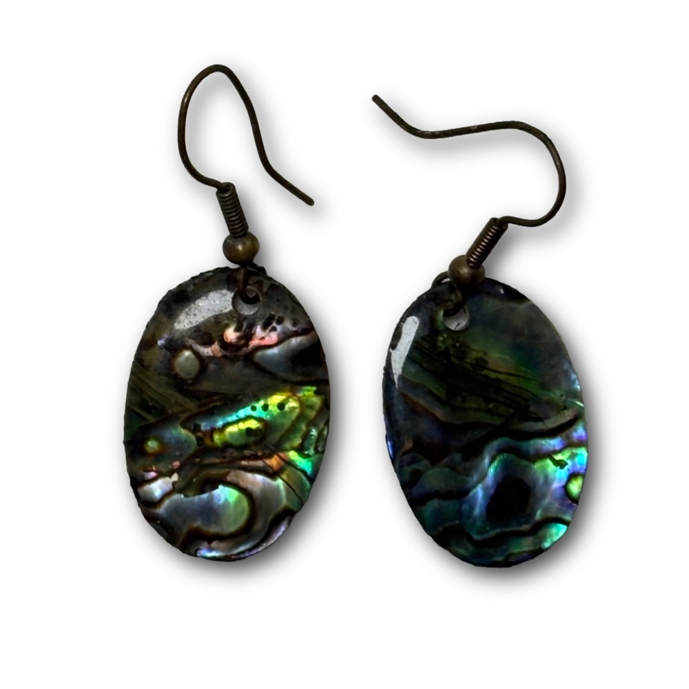 Estate Oval Abalone Shell Drop Earrings s